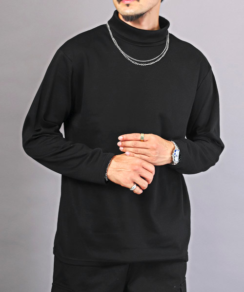 メンズ 長袖シャツ ストリート ネックレス付き 長袖 O00068 ネックレス付き クルーネック長袖Tシャツ[品番：TKQJ0023803