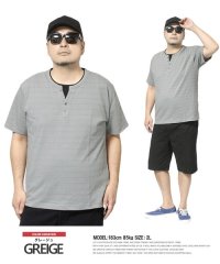 one colors/ヘンリーネック 半袖 Tシャツ メンズ 大きいサイズ フェイクレイヤード タックボーダー 杢調 Vネック キーネック カットソー キレイ目 トップス ヘンリーネ/505570956