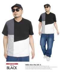 one colors/半袖 Tシャツ メンズ 大きいサイズ ブロッキング ストライプ 切替 モノトーン Vネック カットソー 半袖Tシャツ VネックTシャツ 黒 白 グレー ブロック/505570982