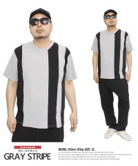 one colors/半袖 Tシャツ メンズ 大きいサイズ ブロッキング ストライプ 切替 モノトーン Vネック カットソー 半袖Tシャツ VネックTシャツ 黒 白 グレー ブロック/505570982