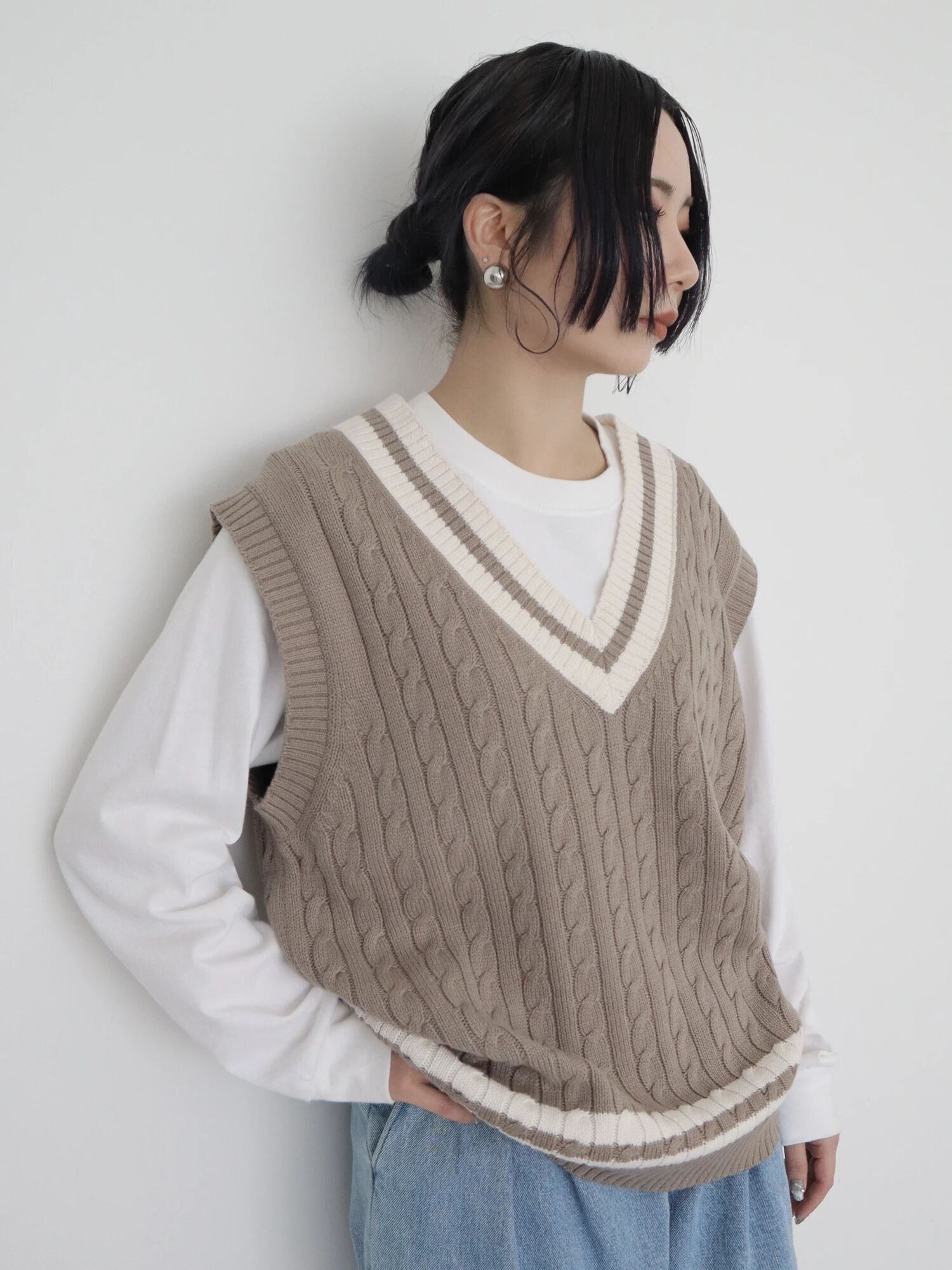 HGA-Q305/美品 RAffa MOLINA チルデンニットベスト M RAffa MOLINA ラッファモリーナ アルパカ Vネック チルデン