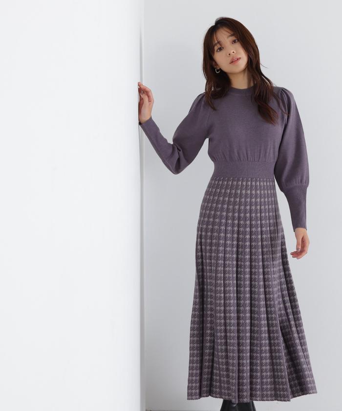 セール】ハウンドトゥースドッキングニットワンピース(505626680) | ナチュラルビューティーベーシック(NATURAL BEAUTY  BASIC) - d fashion