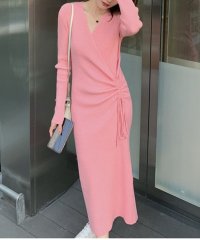 Amulet/アミュレット Amulet カシュクールニットワンピース 秋 冬 韓国ファッション 10代 20代 30代 レディース 暖かい 可愛い 大人カジュアル Vネック/505627214