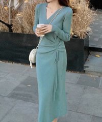 Amulet/アミュレット Amulet カシュクールニットワンピース 秋 冬 韓国ファッション 10代 20代 30代 レディース 暖かい 可愛い 大人カジュアル Vネック/505627214