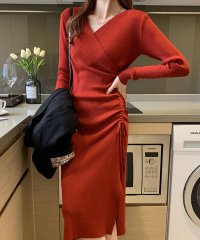 Amulet/アミュレット Amulet カシュクールニットワンピース 秋 冬 韓国ファッション 10代 20代 30代 レディース 暖かい 可愛い 大人カジュアル Vネック/505627214