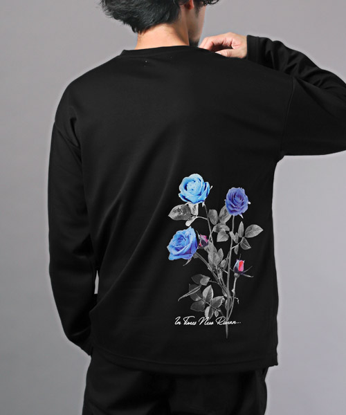 クリスチャンダダ 薔薇 刺繍 青 ロンT ロングTシャツ クリスチャンダダ 薔薇 刺繍 青 ロンT ロングTシャツ