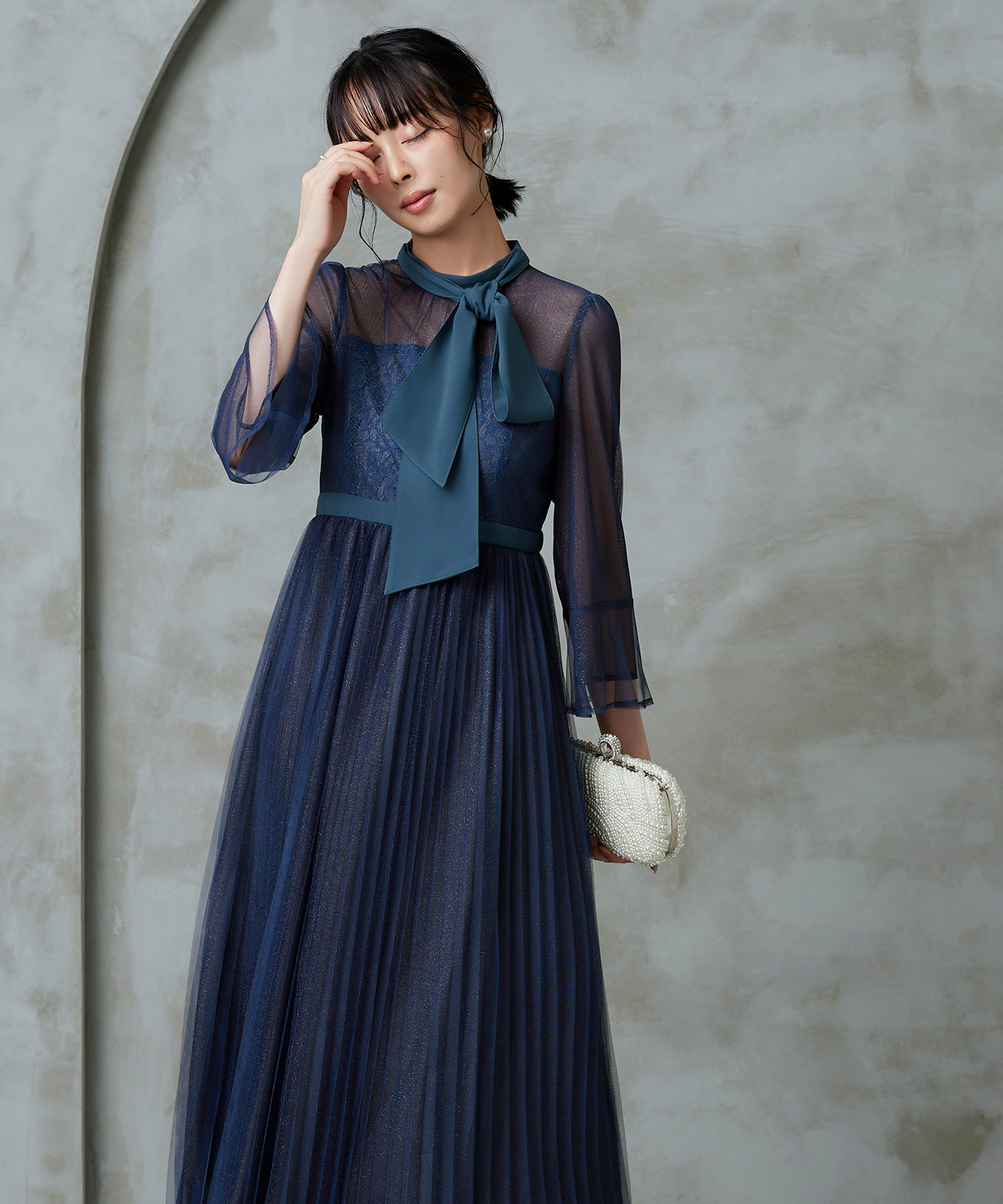 ルイルエブティック レース×ダブルチュールプリーツシャイニードレス セール 30%OFF】ルイルエブティック RUIRUE BOUTIQUE レース