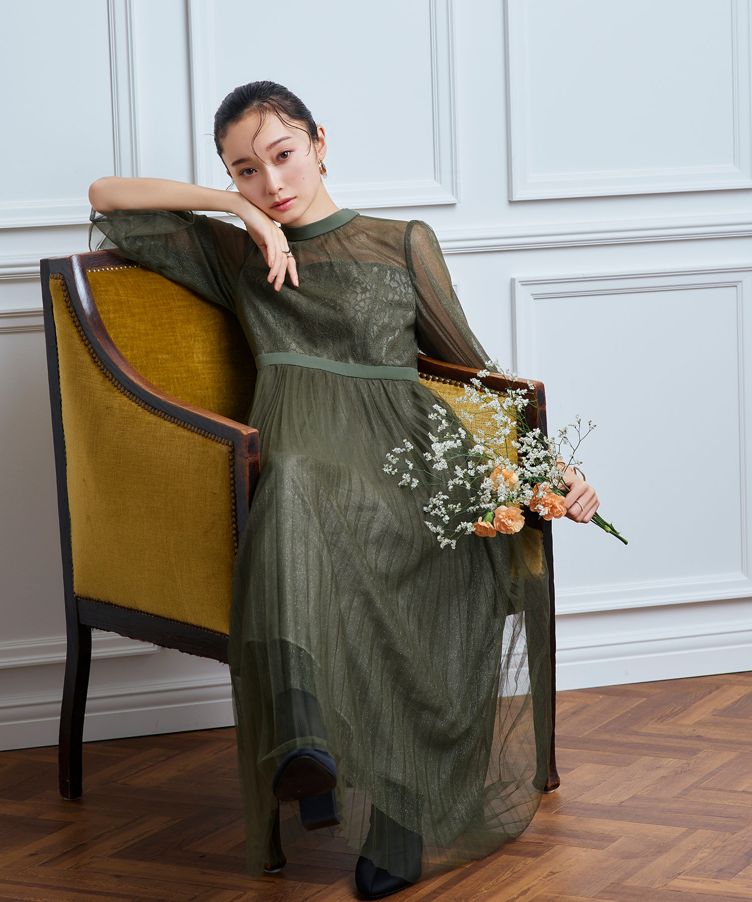 ルイルエブティック レース×ダブルチュールプリーツシャイニードレス セール 30%OFF】ルイルエブティック RUIRUE BOUTIQUE レース