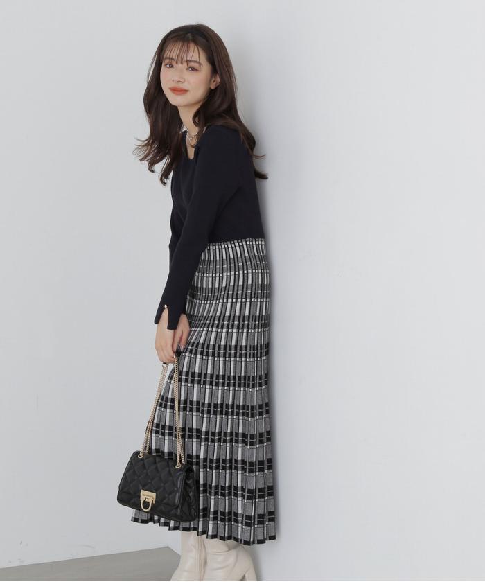 入荷nowオンラインストア セール】チェックプリーツニットワンピース(505633283 ワンピース