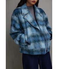 AZUL by moussy/シャギーチェックライダースジャケット/505639799