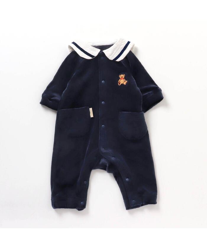 殿堂 セール 10%OFF】くまセーラーカラーベロアカバーオール トップス