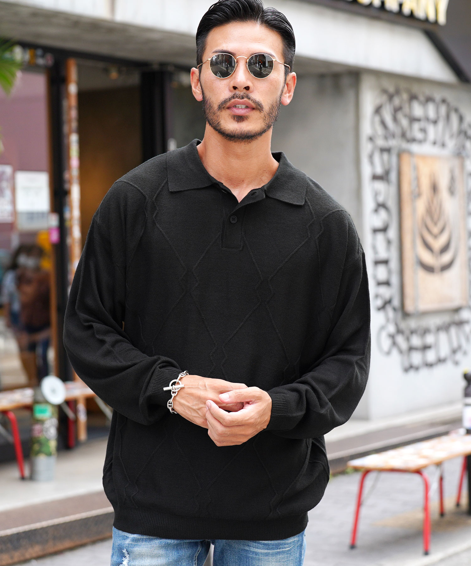 ジギーズショップ JIGGYS SHOP ニットポロシャツ ロングスリーブ ジギーズショップ JIGGYS SHOP ニットポロシャツ ロングスリーブ