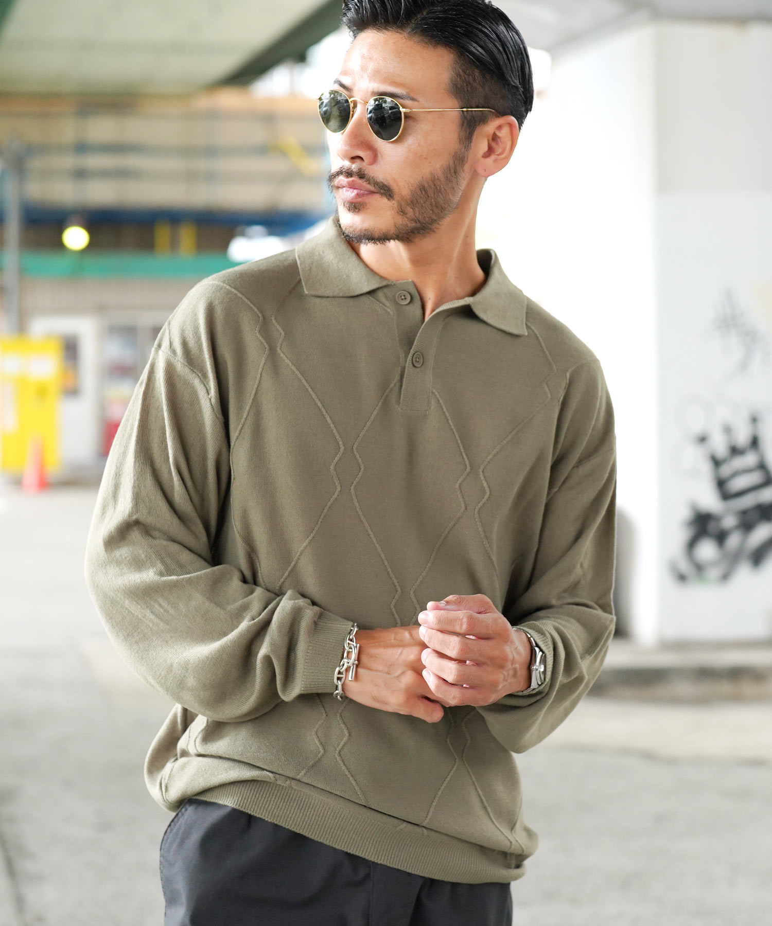 ジギーズショップ JIGGYS SHOP ニットポロシャツ ロングスリーブ ジギーズショップ JIGGYS SHOP ニットポロシャツ ロングスリーブ