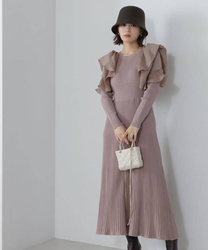セール】ラッフルフリルドッキングニットワンピース(505634960 セール】ラッフルフリルドッキングニットワンピース(505634960