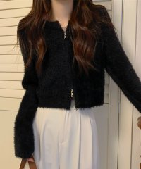 shopnikoniko/ショップニコニコ ShopNikoNiko ショート丈 ジップアップ シャギーニットカーディガン 【即納】 ダブルジップアップ フロントジップ 上下ジッパー モ/505652531