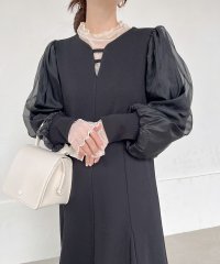 Bab/バブ Bab 【低身長向けサイズあり】フレアーライン長袖オーガンジーワンピース/505655634
