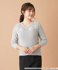 Leilian/フラワー刺繍Vネックニット/505497072