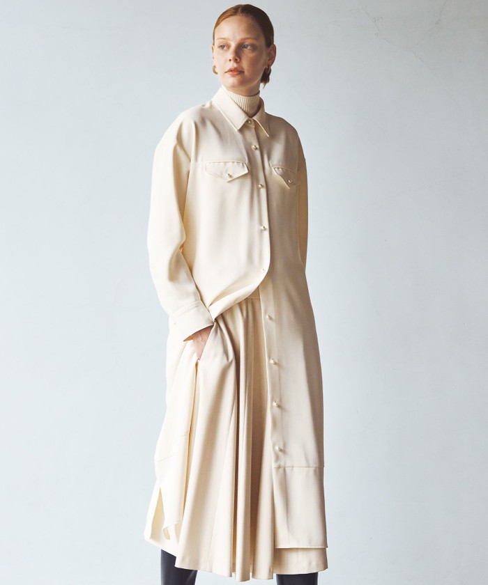セール 50%OFF】【サッシュベルト付き】パールボタンシャツ