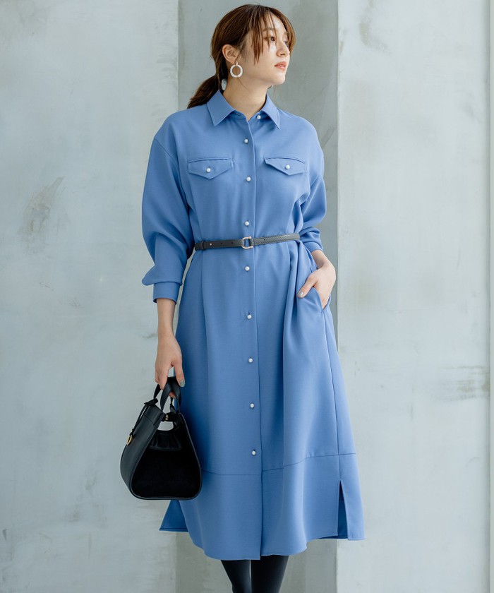 セール 50%OFF】【サッシュベルト付き】パールボタンシャツ