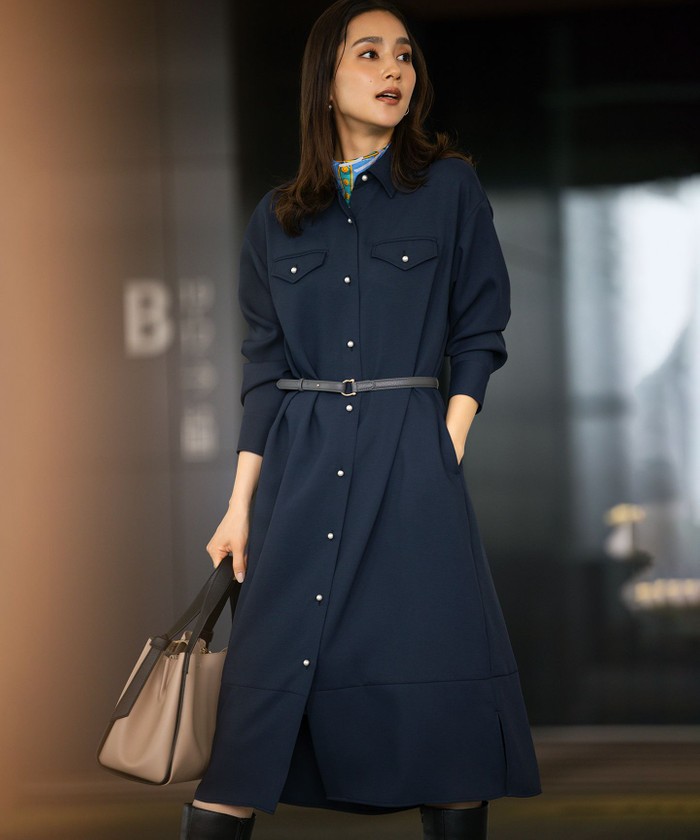 セール 50%OFF】【サッシュベルト付き】パールボタンシャツ