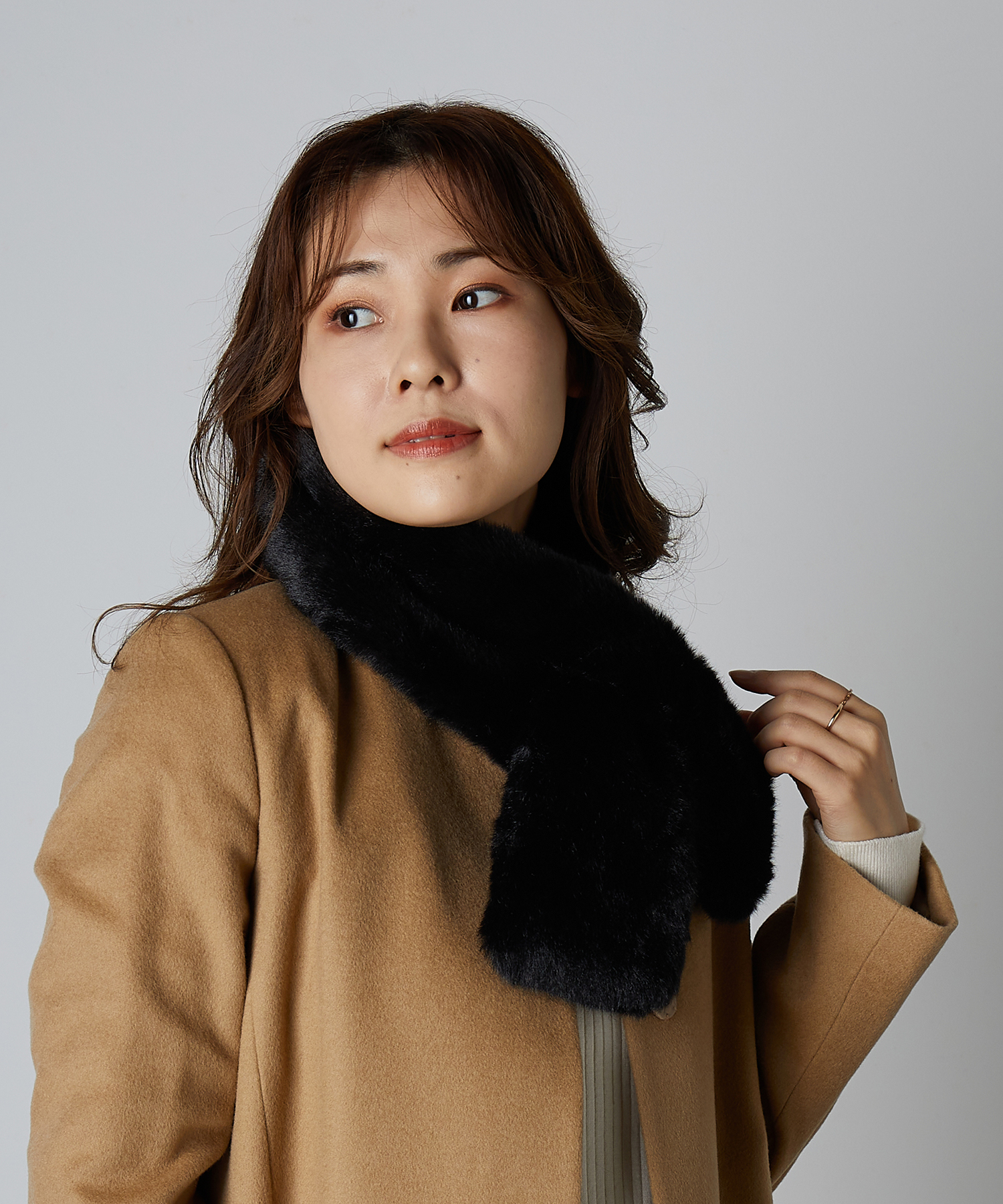 新品タグ付 アメリヴィンテージ ECO FUR SHAWL エコファーショール エコファー ロングリボン ティペット イタリア製 アウターの付け