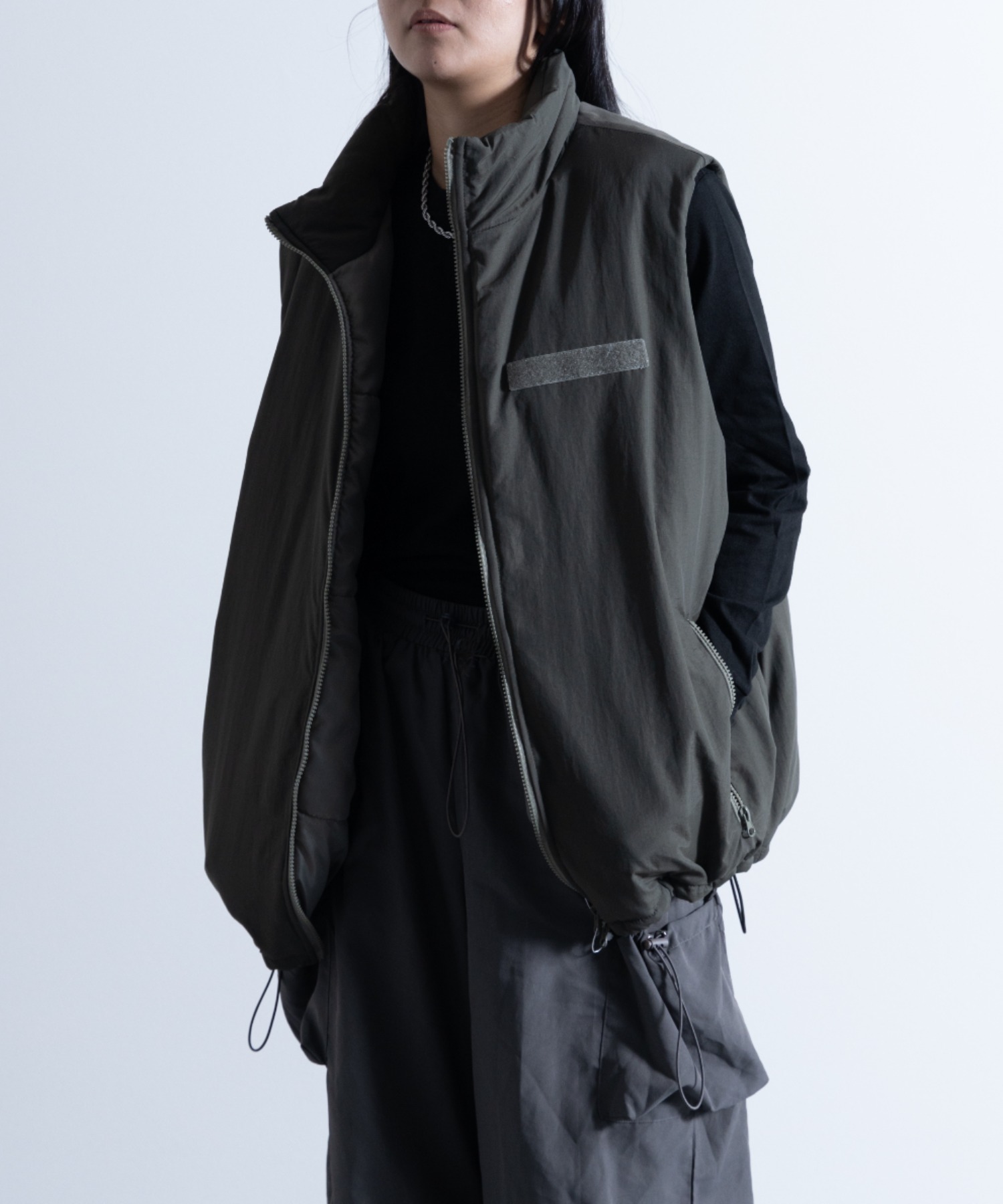 セール】Washed Nylon Super Loose Padded Military Vest / ワッシャー