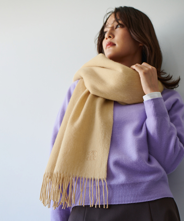 ROPE ロペ　ストール　カシミヤ　ベージュ　新品 セール 50%OFF】カシミヤブレンド RPロゴリバーストール