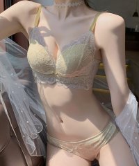 Amulet/バイカラーノンワイヤーブラジャー＆ショーツセット 下着 ランジェリー 谷間 ブラショーツ セクシー 可愛い ブラセット ストラップ リボン レース/505666522