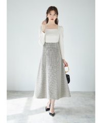tocco closet luxe/飾り釦付きバックレースアップ千鳥柄ドッキングワンピース/505647632