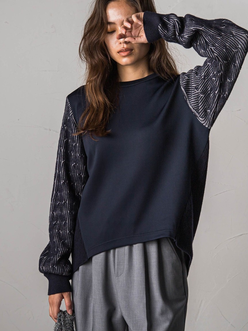 マイパンダ ニット トレーナー ツートーン ドッキング プルオーバー ケーブル編 セール 30%OFF】メイソングレイ MAYSON GREY 袖ケーブルニット