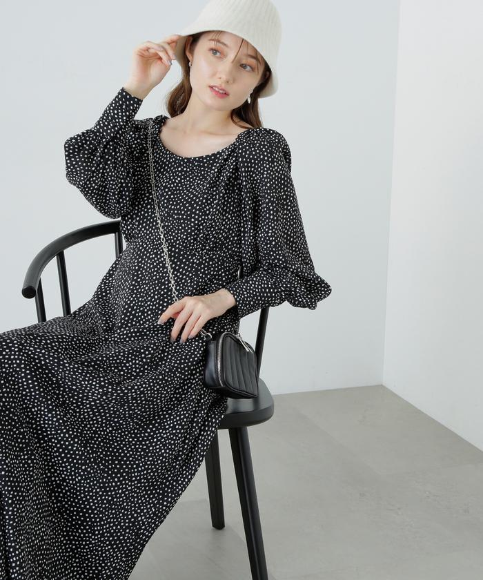 DABUWAWAキュート プリント vネック ロングワンピース DAY CLOSET ワンピース レディース Vネック花柄ウエスト絞り