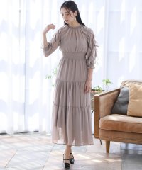 PourVous/プールヴー PourVous ミモレ丈&七分袖フォーマル総シフォンセレモニー結婚式パーティードレス ワンピース 20代 30代 40代/505657818
