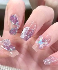 shoppinggo/ショッピングゴー shoppinggo ネイルチップ ショート 蝶々 ブライダル つけ爪 ネイルアート アートチップ デコチップ オーバル ウエディン 【返品不/505681357