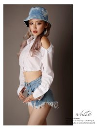 bombshell/ボムシェル bombshell シャツ へそ出し 長袖 カラーシャツ ショート丈 肩出し オープンショルダー ダンサー ビビッドカラー インポート Y2K Bb/505104890