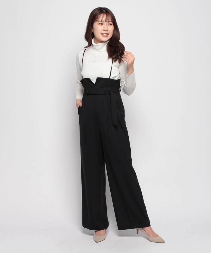 roughlow verseau ハイウエストワイドサロペット ブラック
