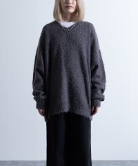 Nylaus/Shaggy Solid/Border Loose V－neck Knit Sweater / シャギー 無地/ボーダー柄 ルーズ Vネック ニットセーター/505690410