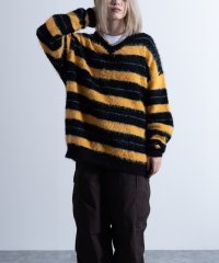 Nylaus/Shaggy Solid/Border Loose V－neck Knit Sweater / シャギー 無地/ボーダー柄 ルーズ Vネック ニットセーター/505690410