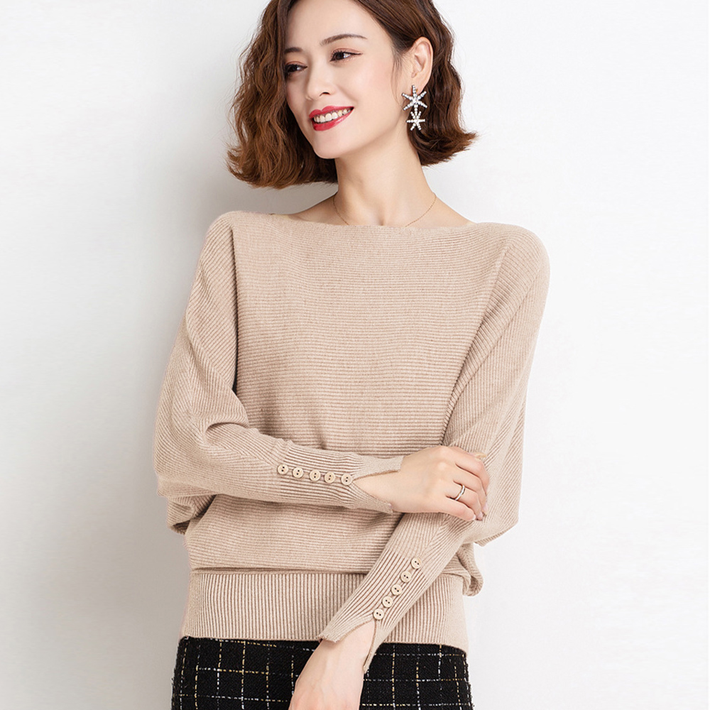 クーポン】【セール35%OFF】ボートネックドルマンニットトップス