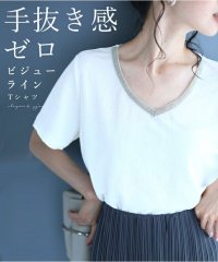 CAWAII/フレンチ流。ビジューネックのエレガントTシャツトップス/505700290