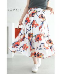 CAWAII/キャンバスに描いたアートな花画ミディアムスカート/505700345