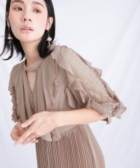 PourVous/プールヴー PourVous 結婚式パーティードレス七分袖とミモレ丈ラッフルキーホールセレモニーフォーマル ワンピース 20代 30代 40代/505701419