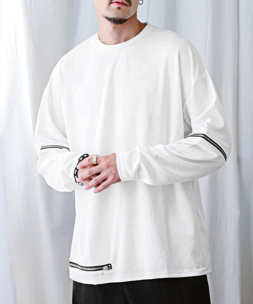 メンズ ロンT ビックシルエット 肩落ち ルーズ J00027 メンズ ポケット付バックプリントロングTシャツ ビッグ