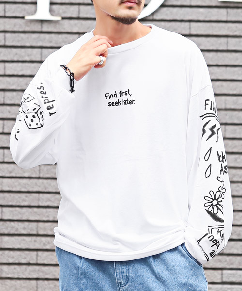 タグプリントロングTシャツ GOOD ROCK SPEED/NYC プリント ロングスリーブTシャツ アッシュ