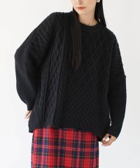 e-zakkamaniastores/パネル切替 柄編みニットプルオーバー/505703740