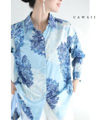 CAWAII/カワイイ CAWAII 爽やかな艶めきブルーの植物モチーフ柄シャツトップス/505700261