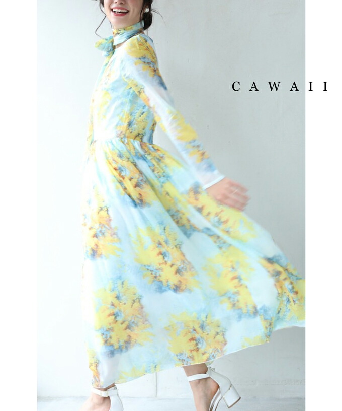 カワイイ CAWAII 春を告げる愛らしいミモザロングワンピース カワイイ CAWAII 春を告げる愛らしいミモザロングワンピース