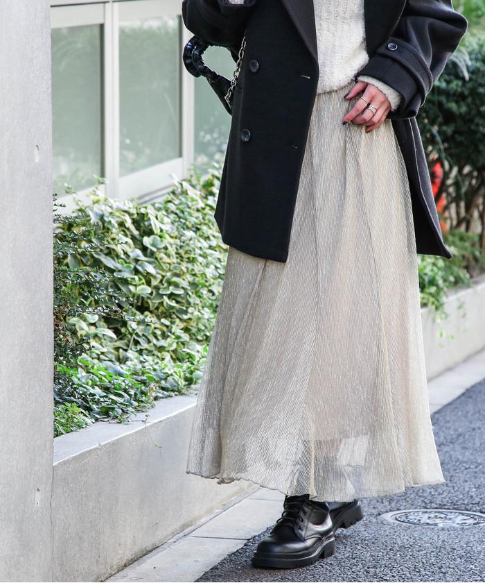 セール】［シルバーカラーWEB限定］ラメプリーツスカート
