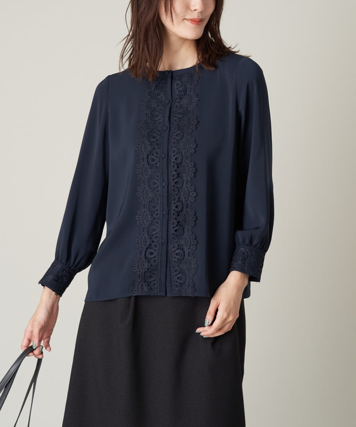 TORY BURCH Lace-Trim Dress レーストリム 長袖ドレス Navy Lace Trim Dress by Tory Burch | Rent the Runway