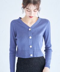 tocco closet/フラワービジュー付きショート丈リブニットカーディガン/505690602