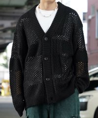 1111clothing/◆透かし編み ジャガード ニットカーディガン◆ オーバーサイズ ニット カーディガン メンズ ワイド セーター レディース リブニット 透かしニット Ｖネック /505728218